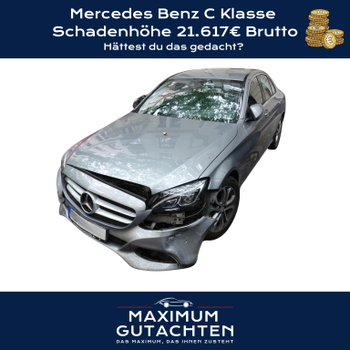Mercedes Benz C Klasse Beschädigter Mercedes Benz C Klasse mit Schadenhöhe 21.617€ Brutto