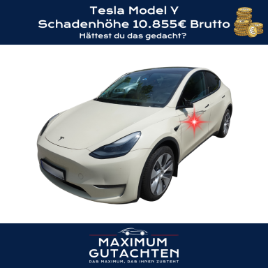Tesla Model Y Beschädigter Tesla Model Y mit Schadenhöhe 10.855€ Brutto